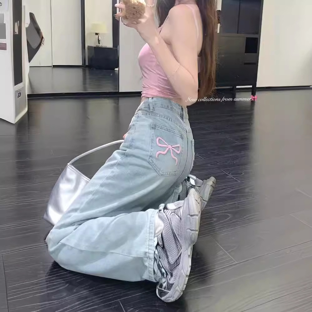 plus size Women's Straight Design Jeans chubby girl Design Hong Kong Style Loose Wide Leg Slim Look Dad Pants