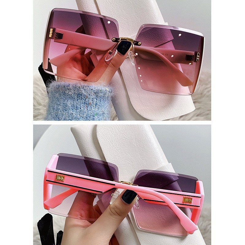 Picture of Em Home 2025 New Frameless Sunglasses Women's Glitter Mirror Edge Anti-Uv Big Face Slimming Live Broadcast Sunglasses