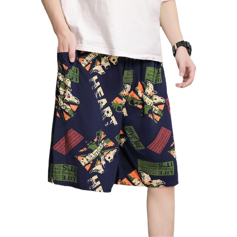 Picture of Cotton Silk Pajama Pants Men's Summer Thin Large Size Loose Shorts Casual Breathable Floral Pants Outer Wear Five-Point Beach Pants