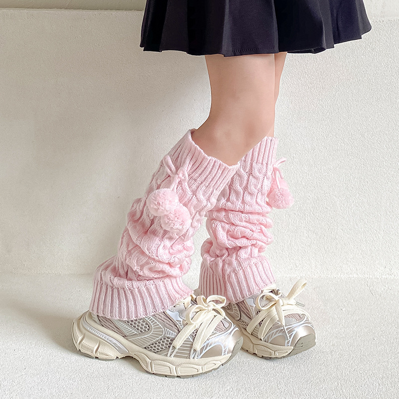 Picture of Children's Socks Autumn and Winter Fur Ball Long Tube Stacked Socks Lolita Vintage brown Thickened Warm Twist Leg Cover
