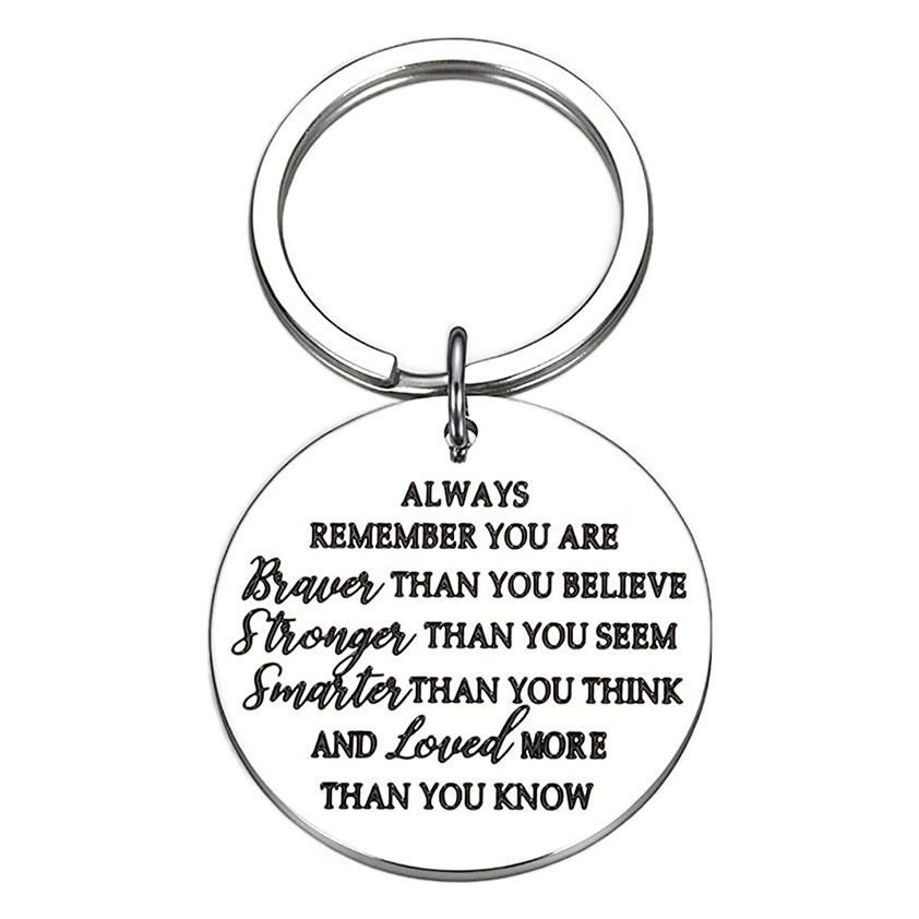 New Stainless Steel Round Brand Inspirational Keychain Anniversary Christmas Valentine's Day Thanksgiving Birthday Gift