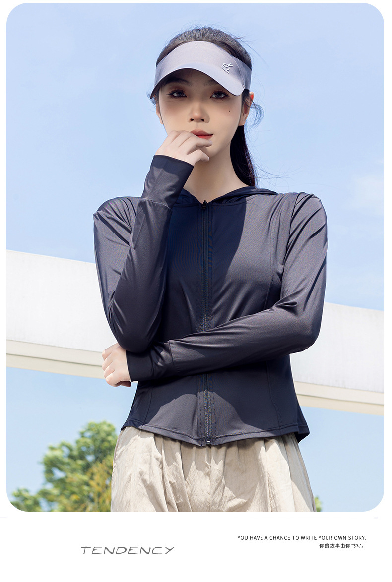 Picture of Ice Silk Sun Protection Clothing Women's Summer Thin UV Protection All-match Sun Protection Clothing Loose Sports Outdoor Hooded Coat Women