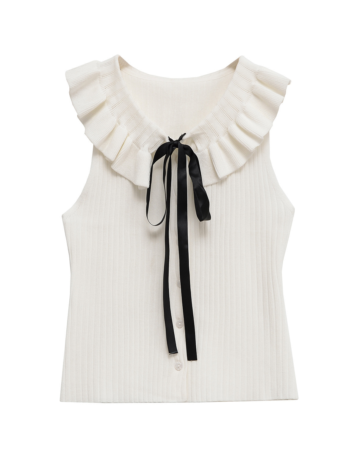 Za European and American Cross-Border 2025 New Spring Women's Versatile Street Fashion Bow-Decorated Ruffle Collar Sleeveless Top