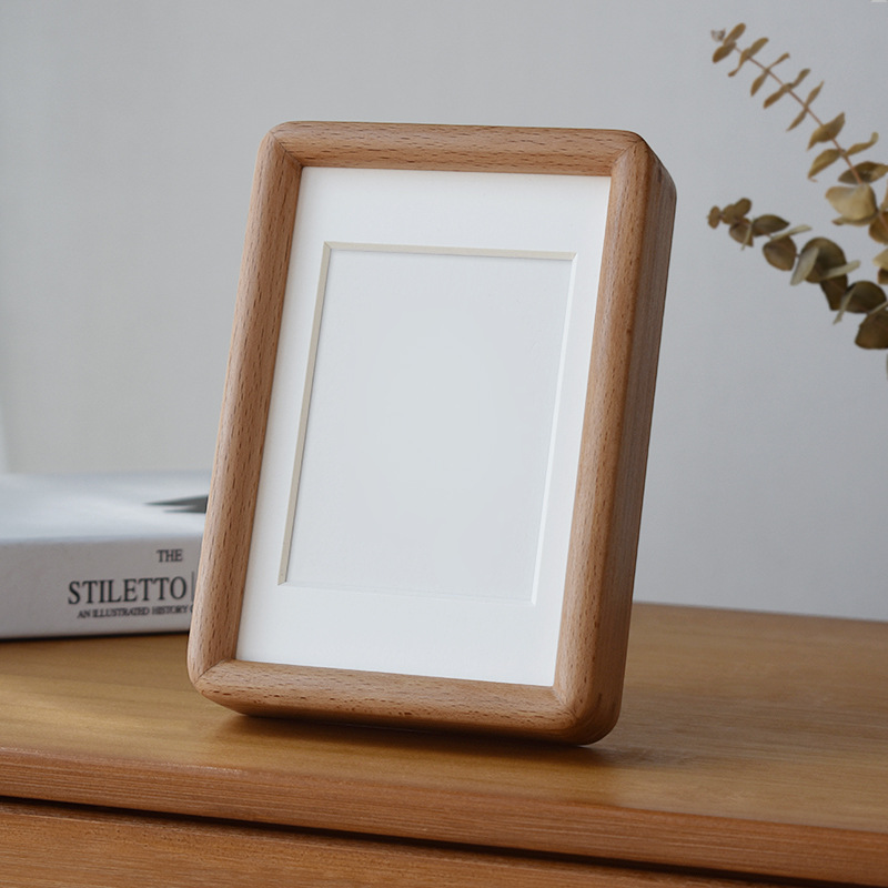 Picture of Black walnut wood moon photo frame set table mortise and tenon round corner moon birth day moon photo memorial cherry teak