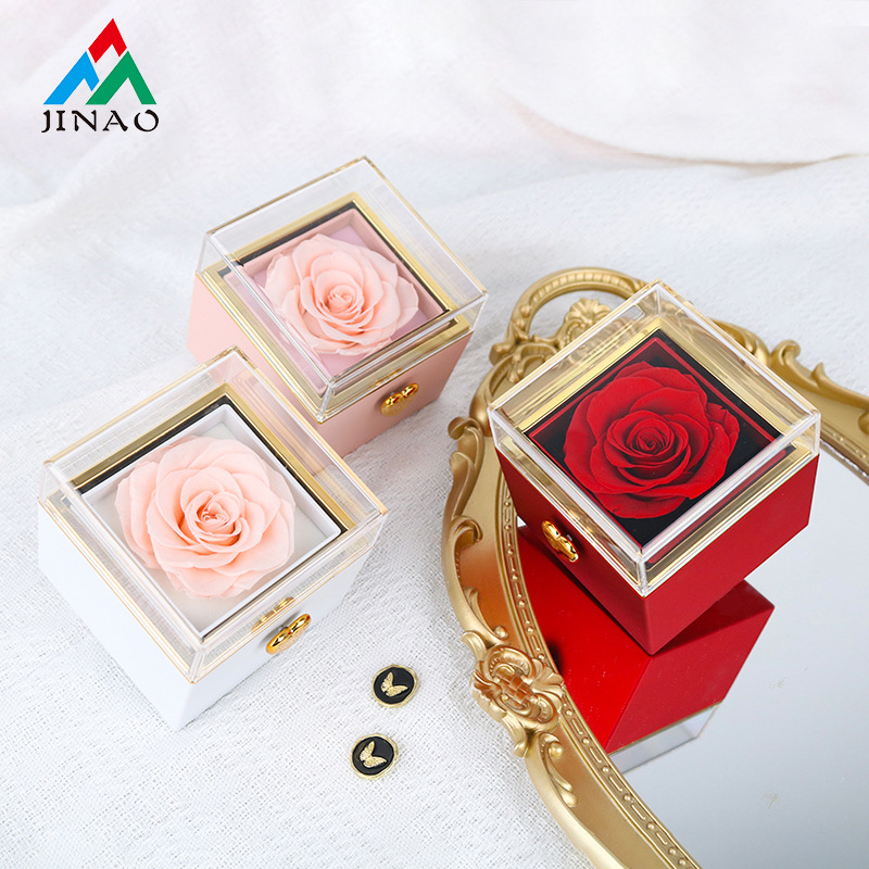 Automatic Rotating Bear Cake Eternal Flower Jewelry Box Soap Flower Jewelry Packaging Box Ring Necklace Jewelry Box