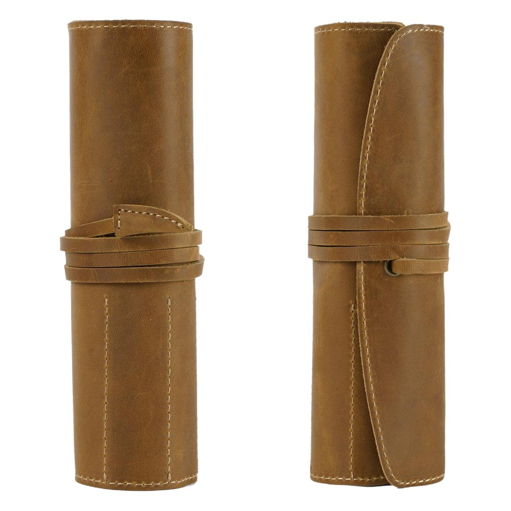 Retro First-Layer Cowhide Pen Curtain, Genuine Leather Cowhide Pencil Case, Simple Literary Pen Curtain, Multi-Functional Pencil Case in Stock