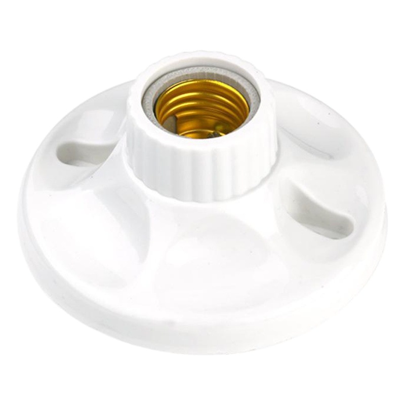 Household lamp holder with ceramic e27 12cm screw socket plastic round flat lamp holder led lamp holder factory wholesale
