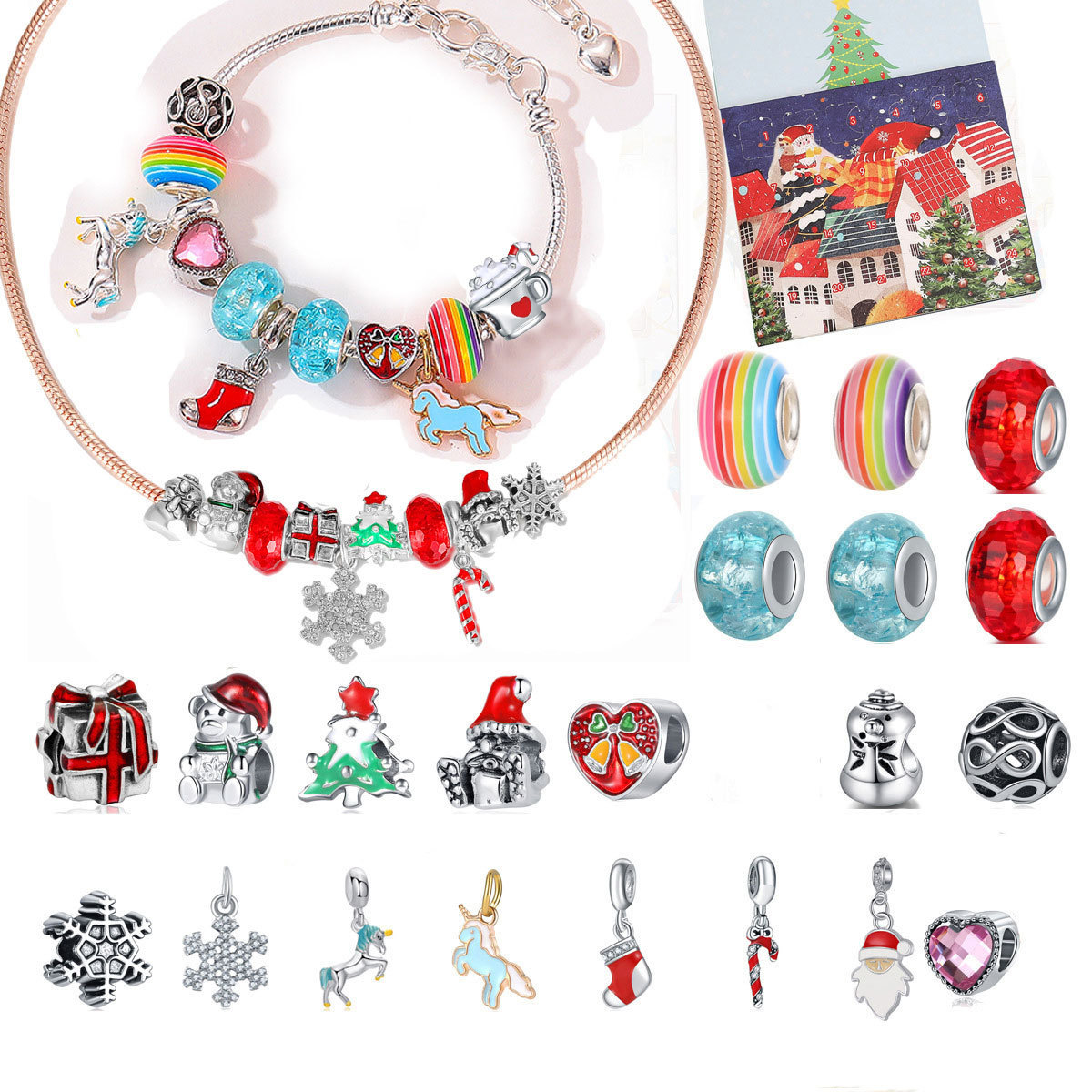 Picture of Maida Blue Christmas Countdown Calendar Gift Box suit DIY Beaded Bracelet Dream Star Bracelet Gift