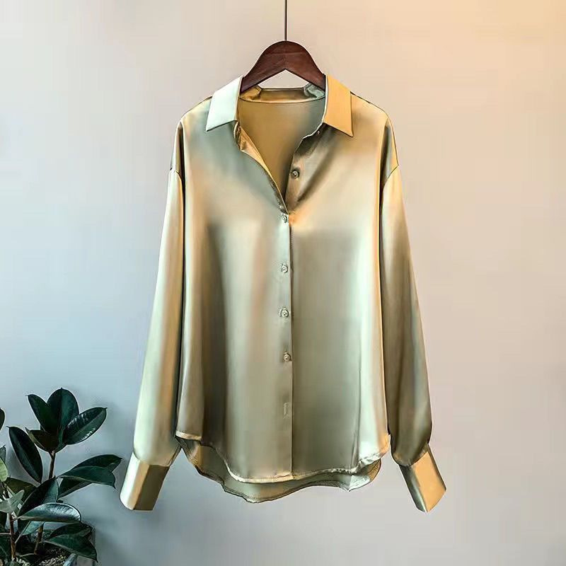 Picture of Long sleeve satin shirt women's design 2023 Spring and Autumn new versatile draping retro Hong Kong style shirt top