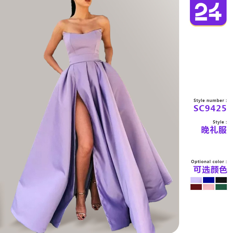 2025 New European and American Foreign Trade Dress Performance Dress Sexy Strapless Split Long Banquet Host Evening Dress