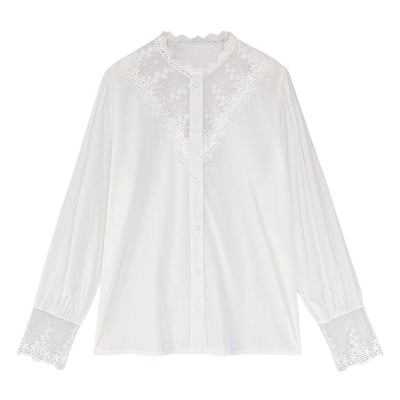 Lace bottoming shirt for women 2024 Spring and Autumn New Design feeling Western style scheming top chiffon stitching shirt