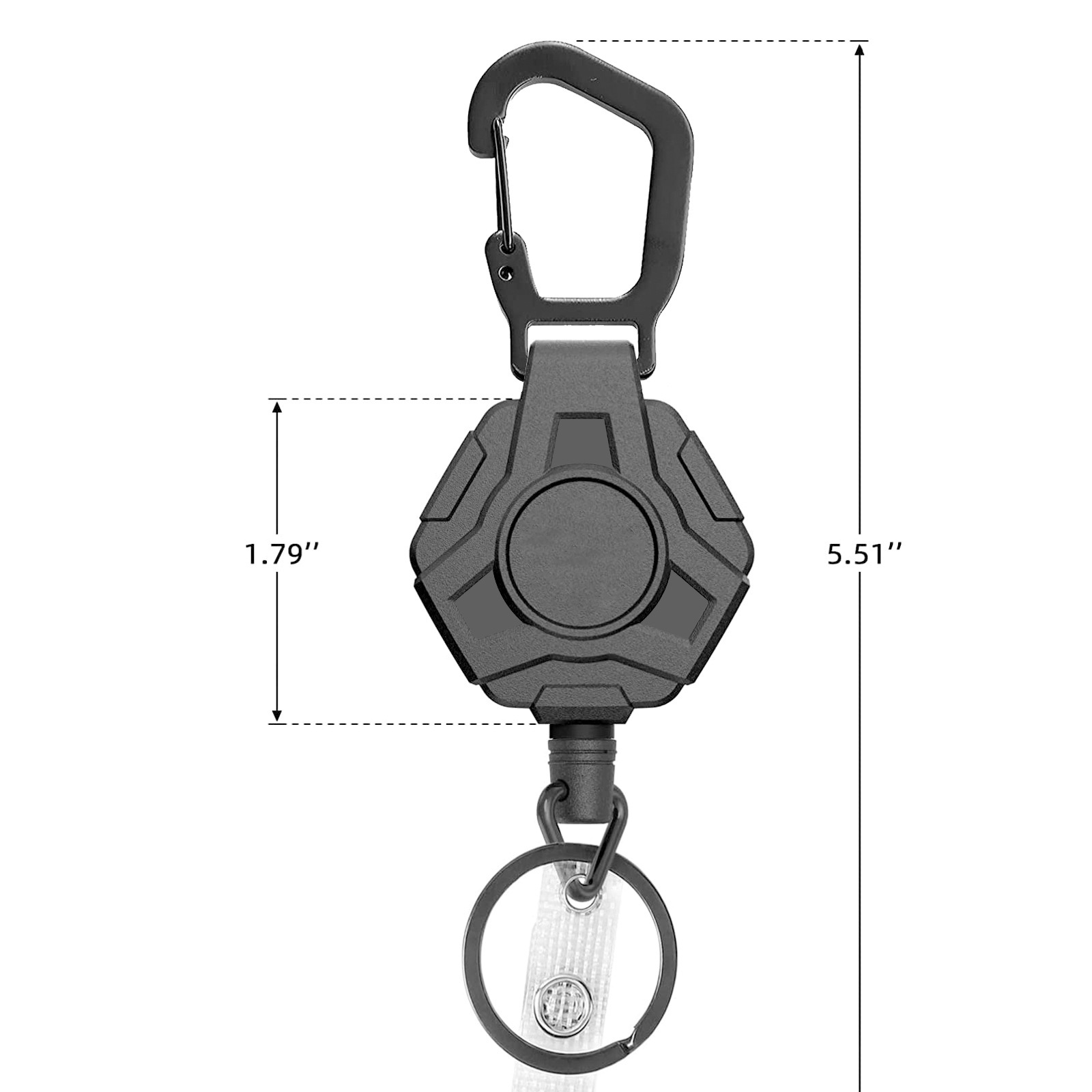 Picture of Black Polygonal Stainless Steel Spring Carabiner Easy-Pull Buckle Wire Rope Telescopic Anti-Lost and Anti-Theft Keychain