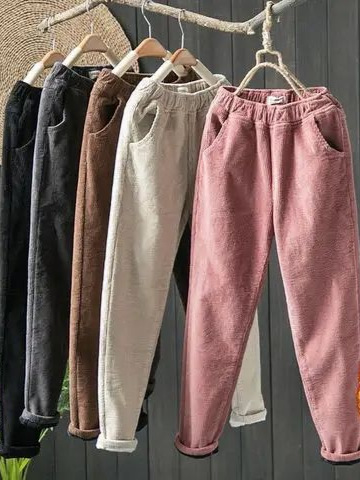 Corduroy pants women's autumn and winter new loose plus size fleece thickened radish student striped fleece casual harem trousers