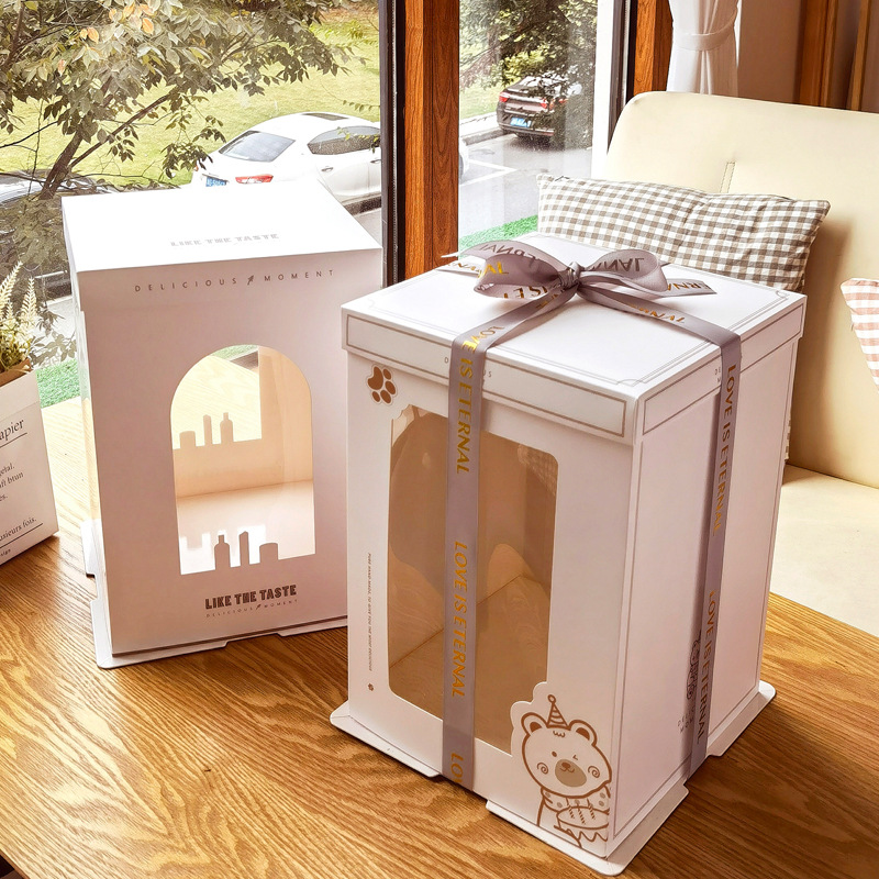 4/6/8/10 inch paper window cake box 4/6/8/10 inch double layer height birthday cake packaging box
