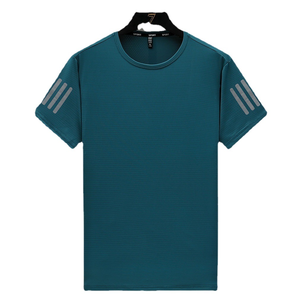 Summer Men's Ice Silk Short-sleeved Quick-drying T-shirt Half-sleeved Three-bar Outdoor Sports Running Fitness Loose Printable LOGO