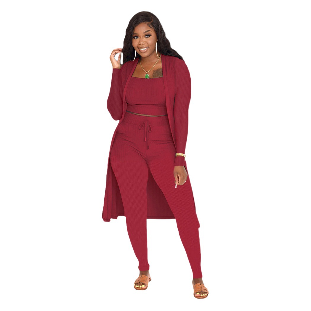 31238 New European and American Clothing Foreign Trade Women's Clothing Amazon Hot Selling Aliexpress Pit Solid Color Three-Piece Suit