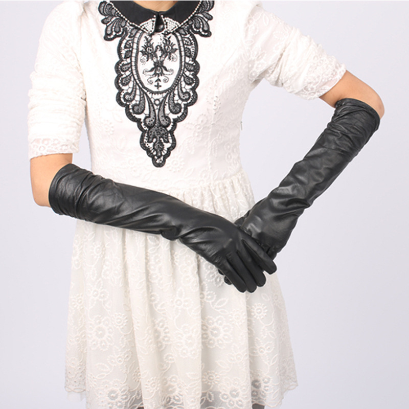 Long Leather Gloves for Women 50cm Over-The-Elbow Imitation Leather Pu Flat Fashion Arm Covers Wholesale Xinji Market Gloves Factory