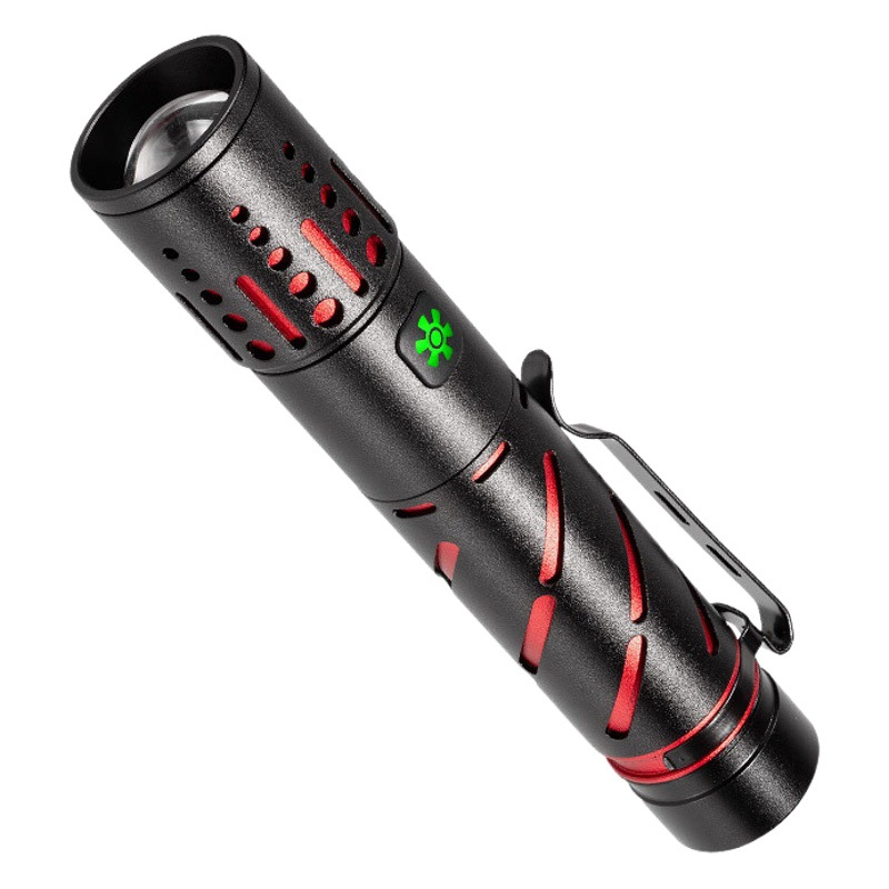 Cross-border outdoor long-range flashlight telescopic zoom pen holder LED laser emergency maintenance flashlight