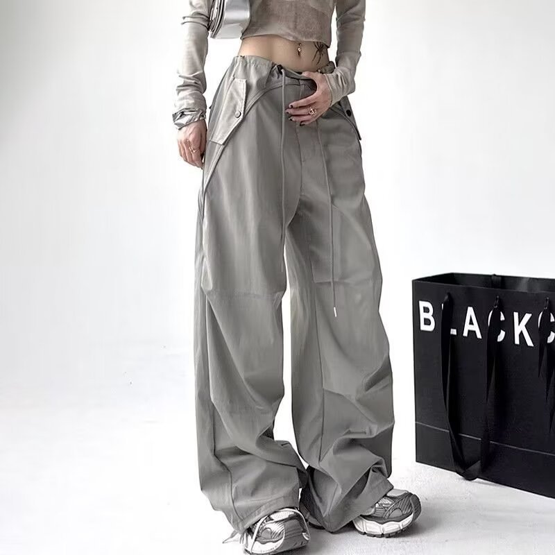 American Retro Overalls for Women 2024 New Wide-Leg Pants Summer Thin Loose Casual Straight Pants
