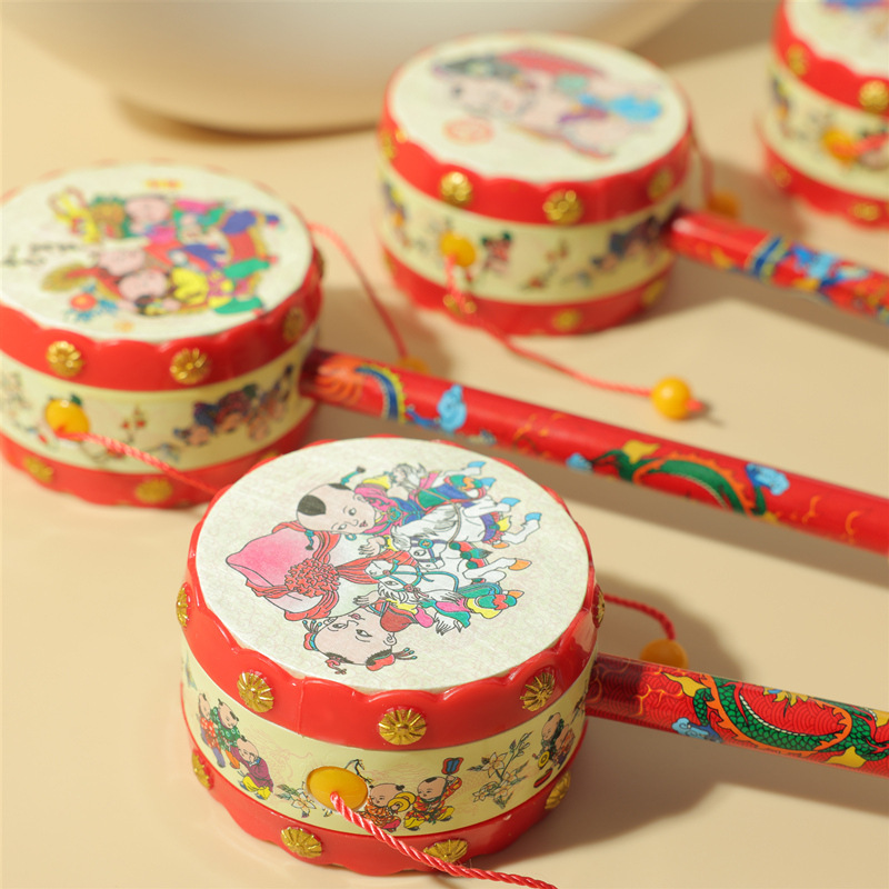 Picture of Plastic New Year Picture Rattle Hand Drum Newborn Infant Baby Traditional Puzzle Bell Early Education Auspicious Peace Drum