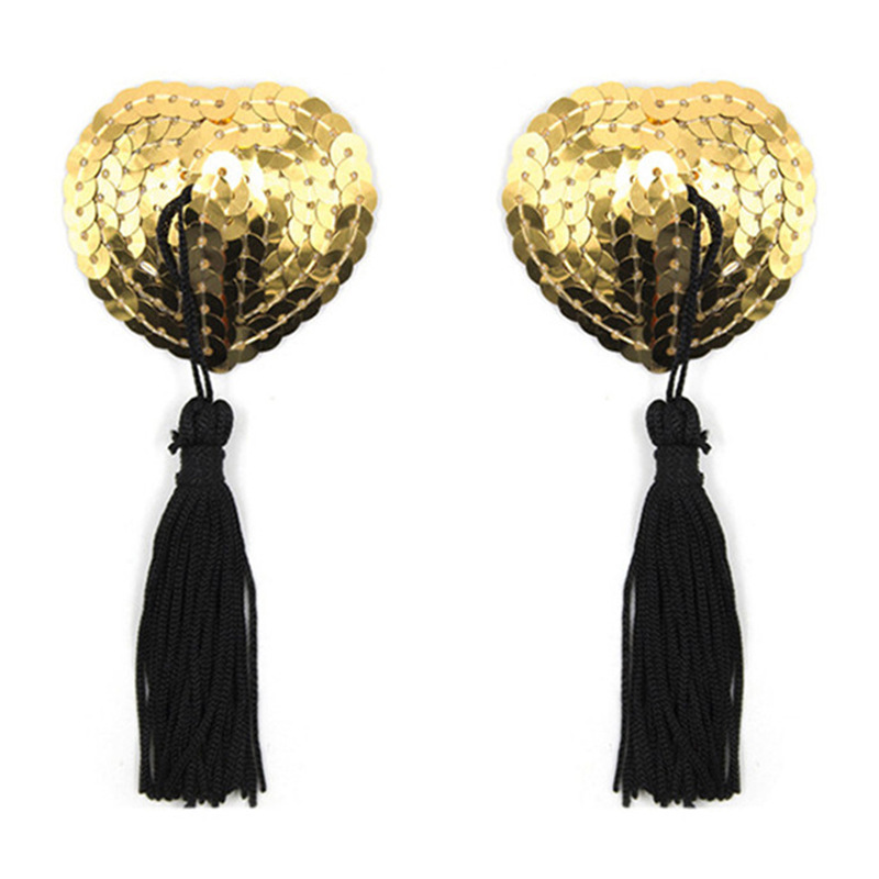 Picture of Sexy lingerie accessories heart-shaped chest stickers silicone bra tassel heart-shaped sequins sexy breast stickers wholesale 5032