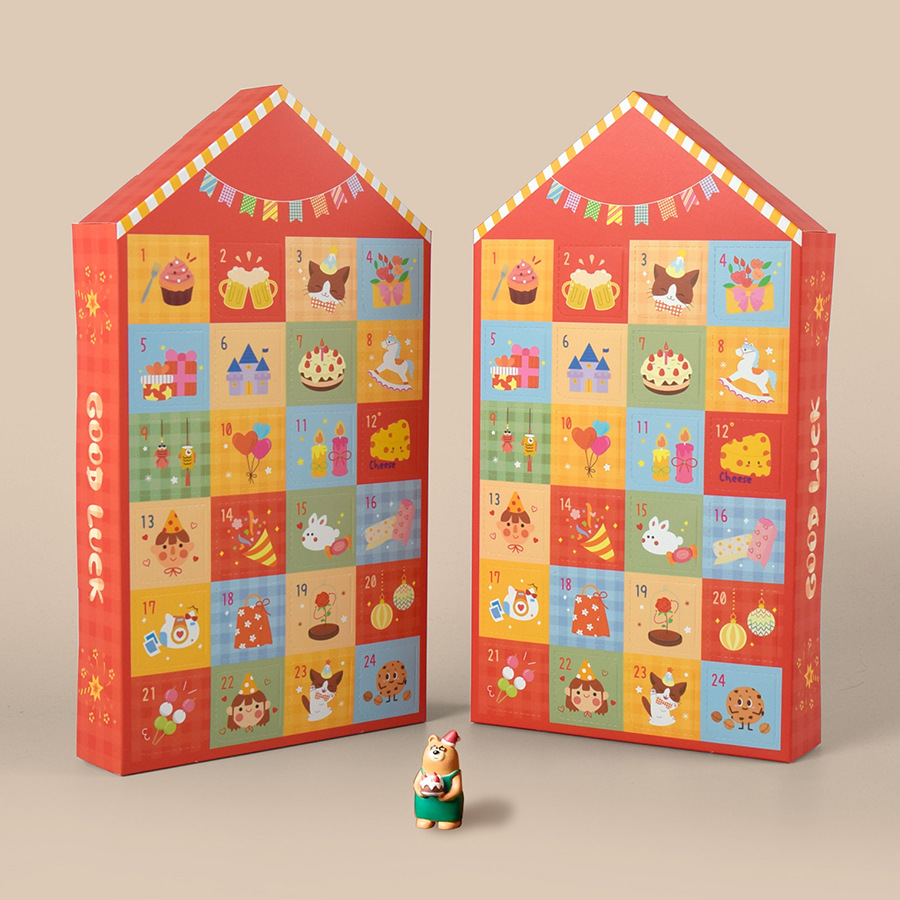 Cute Christmas hole happy surprise box in stock Christmas party gift 24 grid calendar blind box 5 pcs/bag