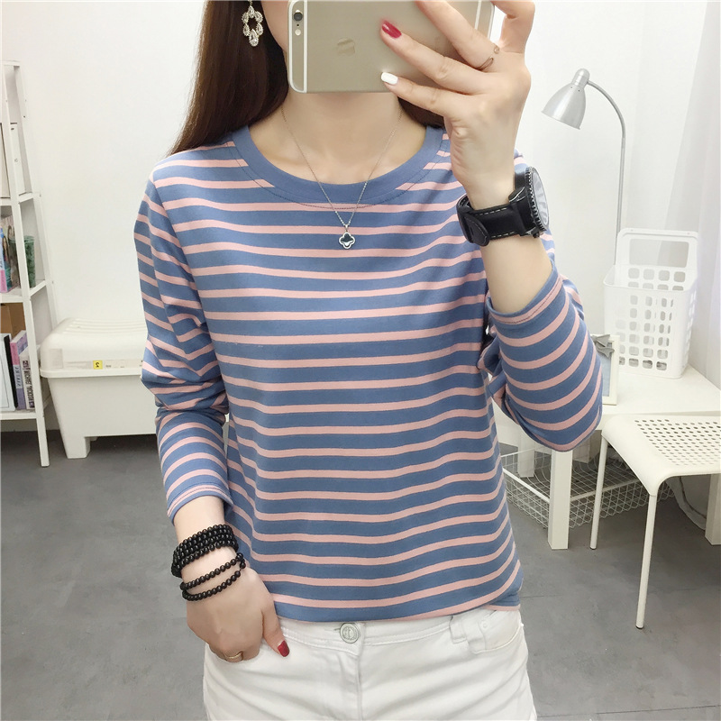 Picture of Striped T-shirt Women's Long Sleeve Top Early Autumn 2024 New plus size Loose Slimming Base Shirt Striped T-shirt