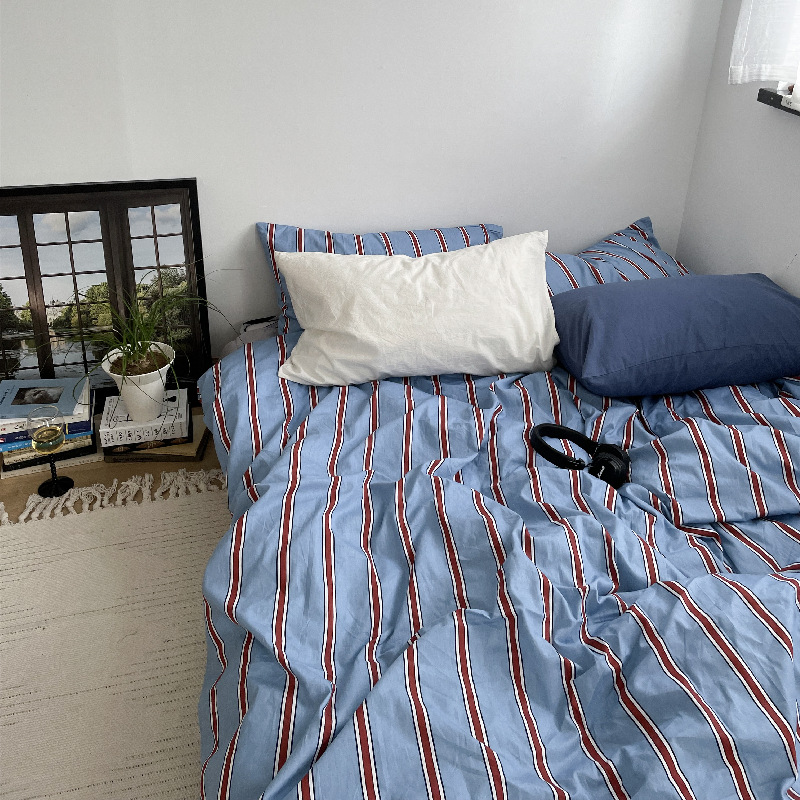 Picture of ins Same Style Simple Striped Cotton Bed Four-piece Set Pure Cotton Bed Sheet Quilt Cover Bedclothes Student Three-piece Set