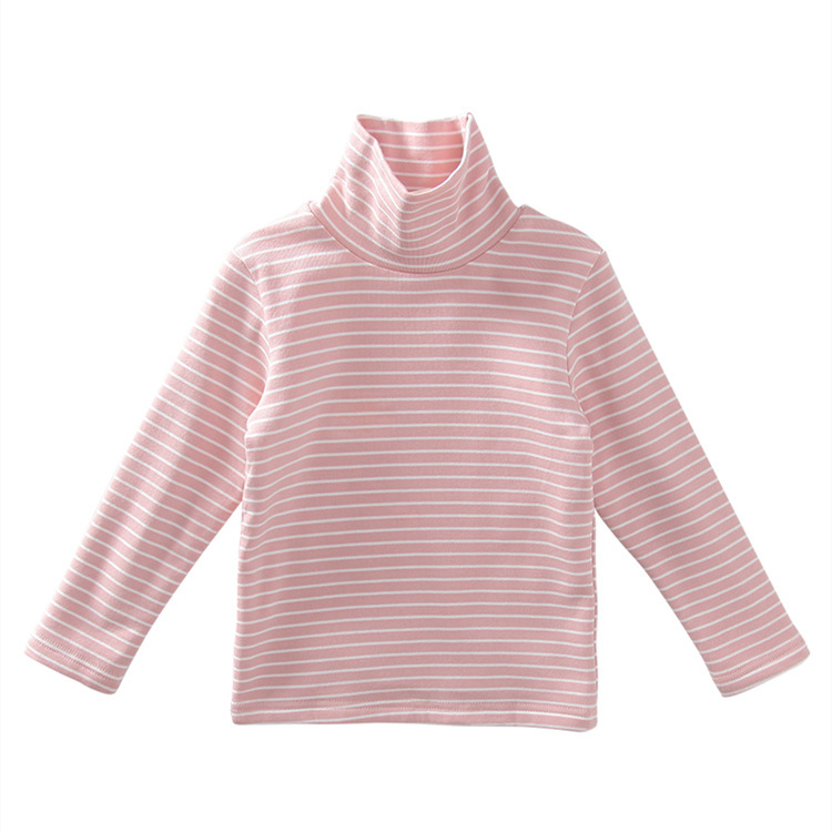 Picture of Children's Winter Girls' Base Shirt Autumn Outfit for Older Children, German Velvet Striped High-Neck Fleece Top, Children's Warm Top