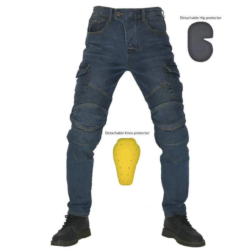 Picture of Genuine Cycling Pants Men's Summer Motorcycle Motorcycle Anti-fall Knight Equipment Four Seasons Elastic Cowboy Army Green Racing Pants