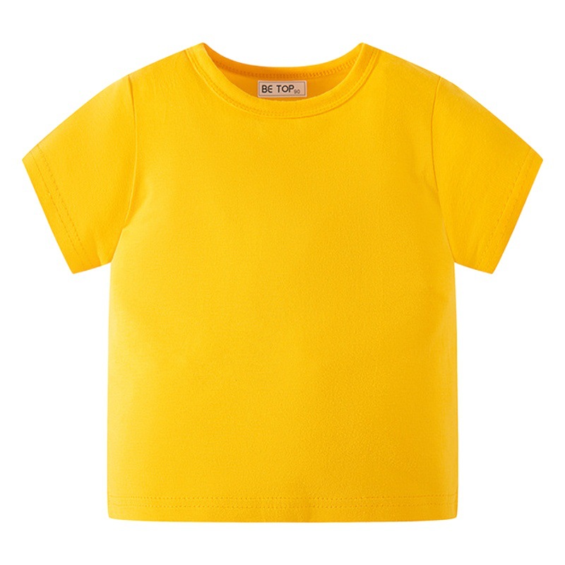 Be Top Kidsren's Short-Sleeved T-Shirt Boys and Girls Summer Thin Pure Color Round Neck Advertising Clothes Baby Versatile Half-Sleeve