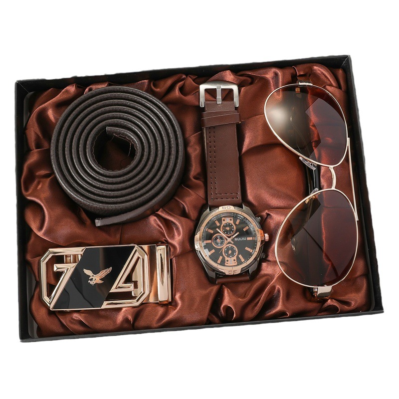 J4pcs/set2023 Summer New Men's suit Fashion Trend Personality Watch High-end Gift Box suit
