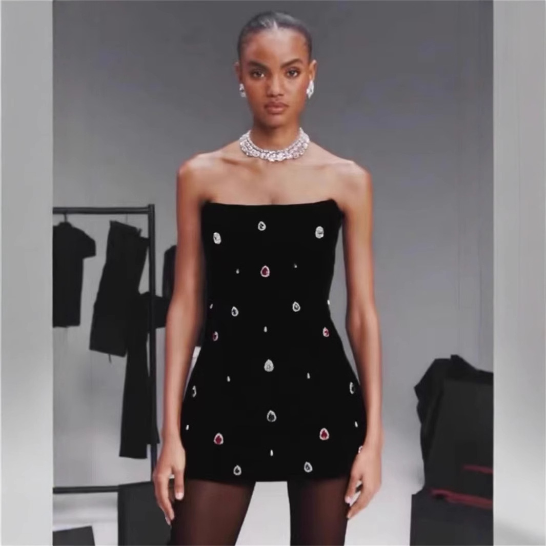 AliExpress Fashionable Backless Sleeveless Tube Top with Diamonds Tight Bandage Mini dress Party Gown