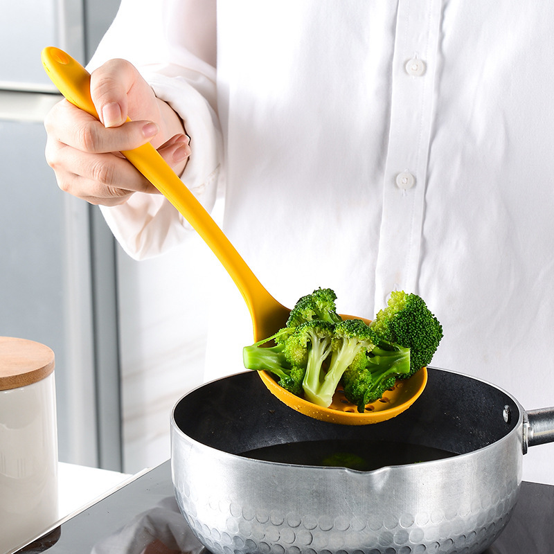 Picture of New Chinese Yellow All-inclusive Silicone 8-piece Kitchen Tools Kitchenware Set Cooking Shovel Spoon Stir-frying Shovel with Storage Bucket
