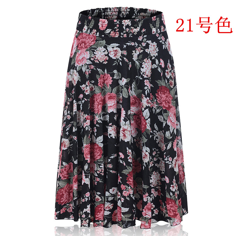 Picture of Middle-aged and elderly summer thin skirt mother's elastic waist color ice silk mid skirt high waist elastic dancing skirt