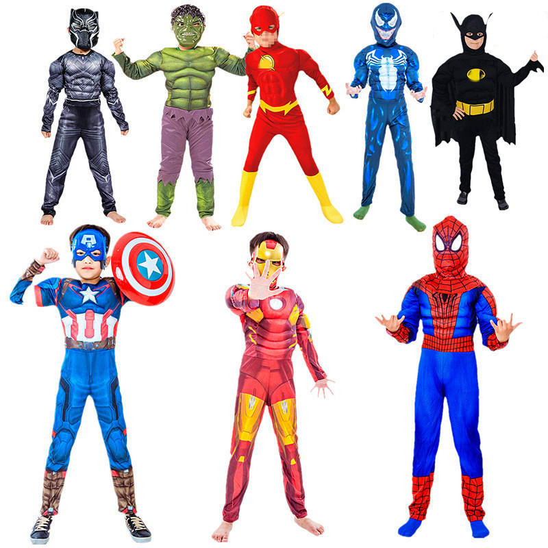 Boy Flash Costume Avengers Superhero Set Spiderman Bat Mask Halloween Kids Costume
