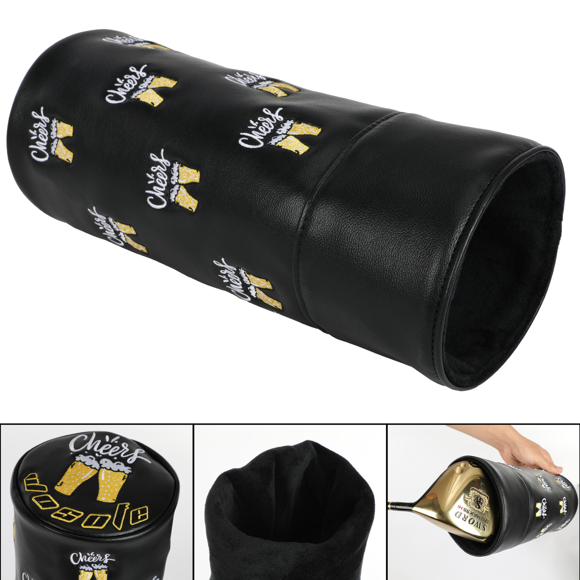 Picture of New Cross-Border Factory Pu Cylindrical Embroidered Wooden Club Cover Golf Head Cover