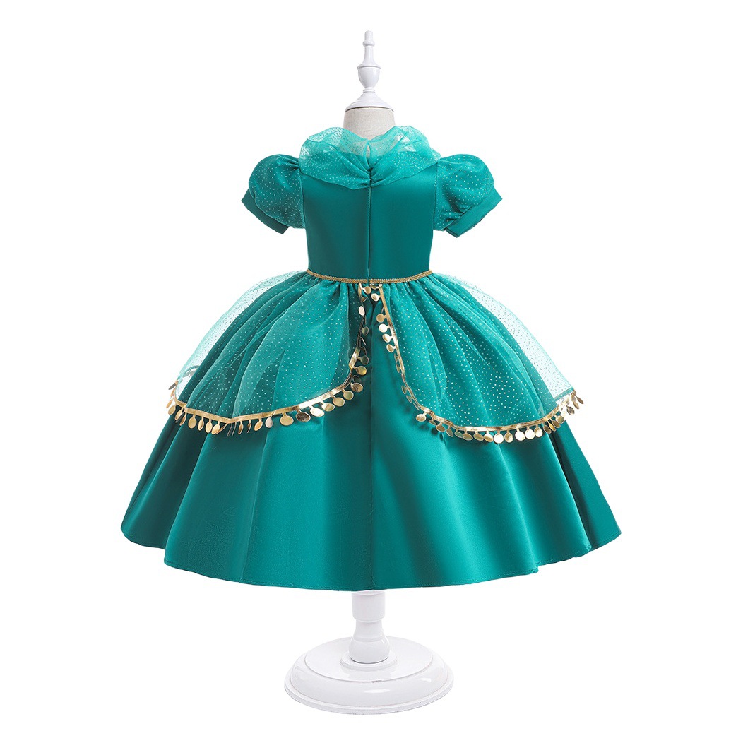 European and American Girls Halloween Aladdin Lamp Princess Jasmine Dress Children's Green Children's Day Performance Dress