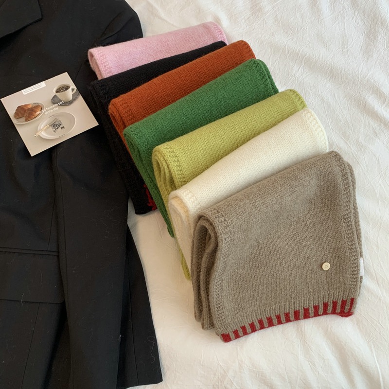 Wool Autumn and Winter Atmosphere Contrast Color Scarf Women's All-match Warm Student's Thick Neck Cold-proof 2024 New Style