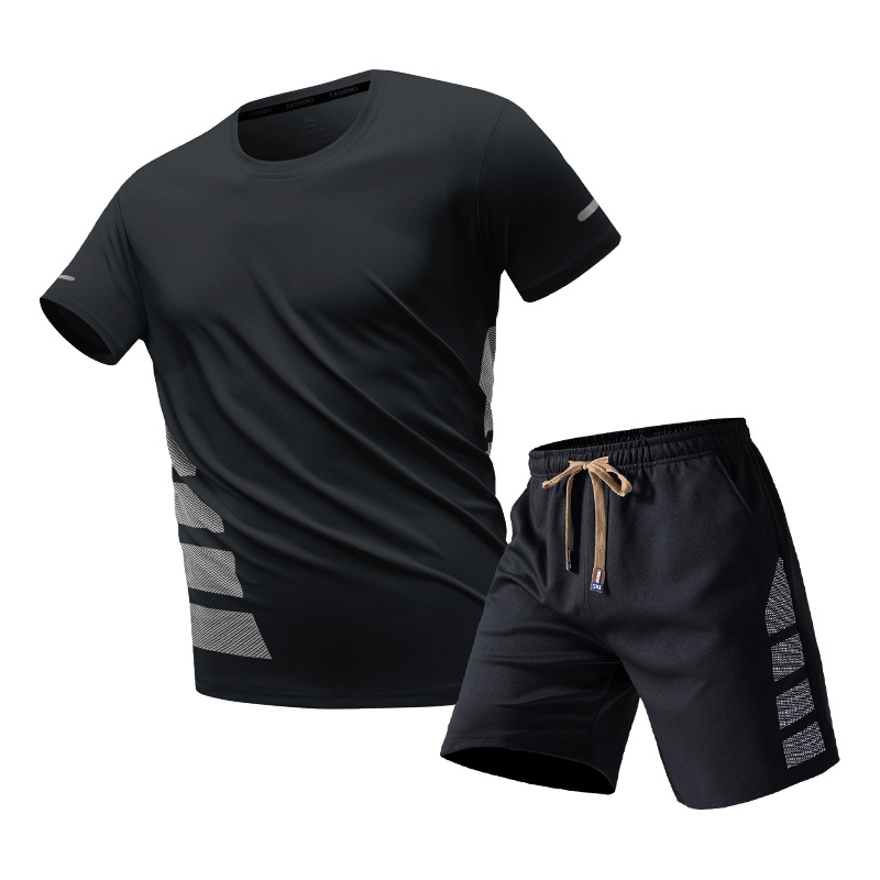 Men's Mesh Quick-Drying Clothing Suit Summer Thin Half-Sleeved Ice-Feel T-Shirt Shorts Set Sports and Leisure Short Set