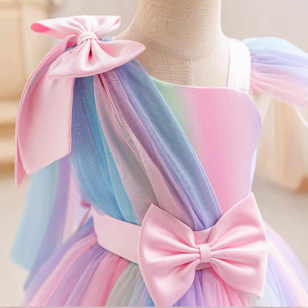 Cross-Border Princess Dress for Girls, Little Girls, Stylish Rainbow Dress, Children's Fluffy Gauze Flower Girl Dress, Foreign Trade Spot