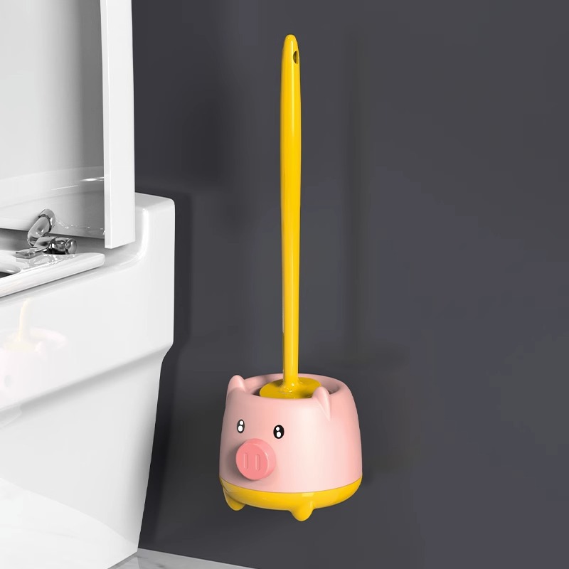 Picture of Wall-mounted toilet brush household no dead angle with base cartoon toilet punch-free toilet brush cleaning suit