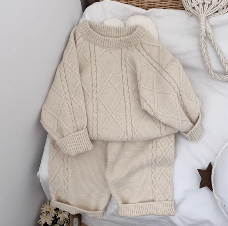 Picture of Korean version of children's clothing autumn and winter foreign style new girls retro temperament fashion solid color knitted sweater wool pants suit fashion