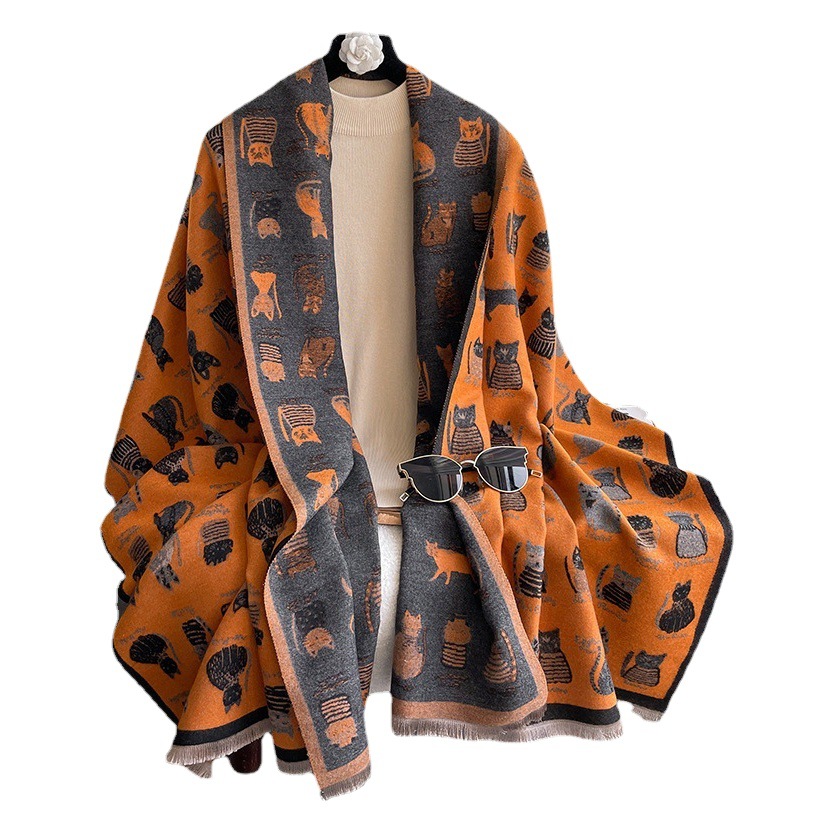 Korean-style Cartoon Kitten Scarf Women's Autumn and Winter Fashion All-match Warm Cashmere Scarf Cute Student Scarf