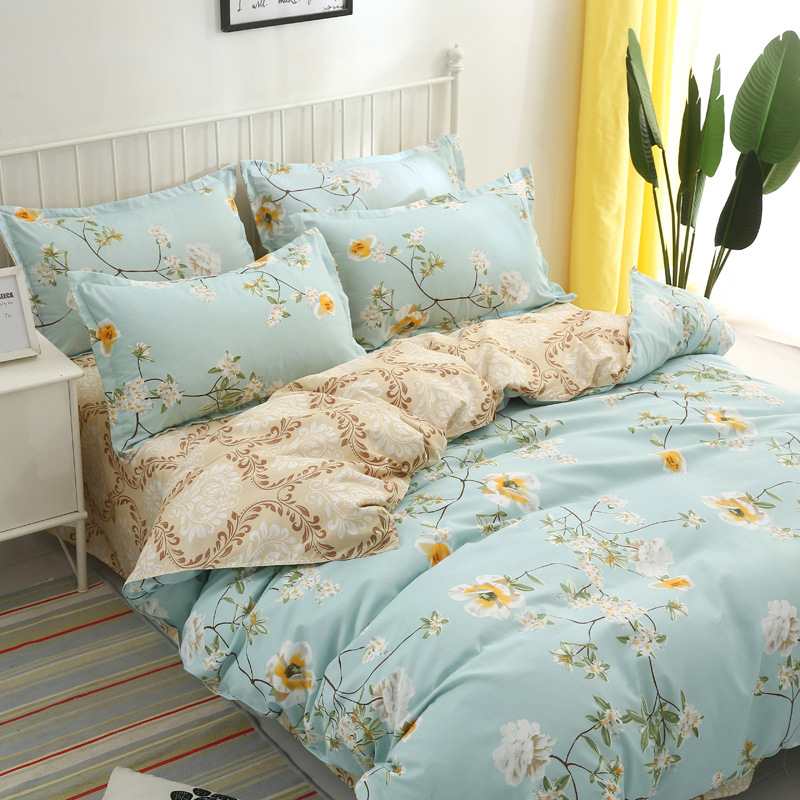Picture of Small fresh sanding quilt cover four-piece water-washed cotton bed sheet quilt cover simple student dormitory single three-piece wholesale
