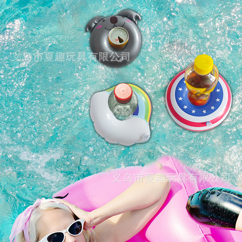 in stock Supply Flamingo Donut Lemon Watermelon Pineapple Crab Love Cup Mat Inflatable Water Cup Holder