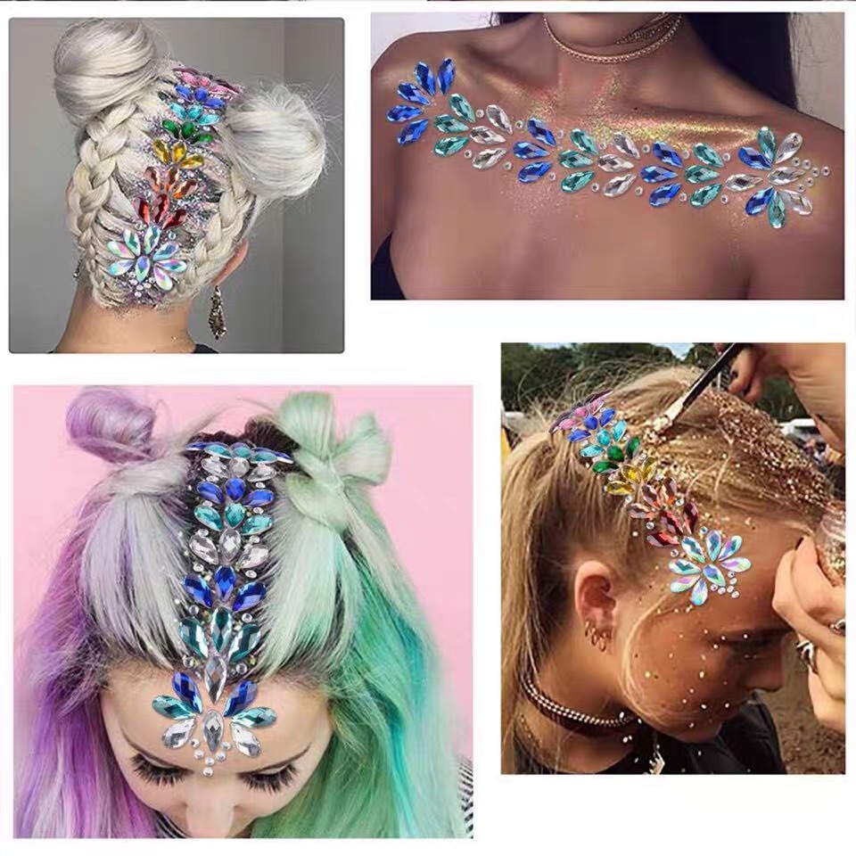 Picture of Internet Celebrity Rhinestone Forehead Face Sticker Hair Decoration Diamond Sticker Head Decoration Forehead Sticker DIY Music Festival Jewelry