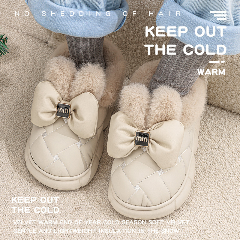 Women's bag heel winter new cotton slippers wear warm cotton shoes non-slip plush warm confinement shoes bow