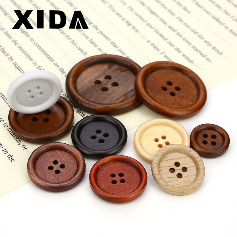 Picture of Cida manufacturers supply wood buttons 9mm -38mm four-eye fine edge buckle sweater round children's DIY accessories