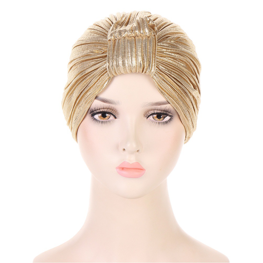 European and American AliExpress new pleated bronzing Indian bag cap Muslim solid color simple headscarf cap